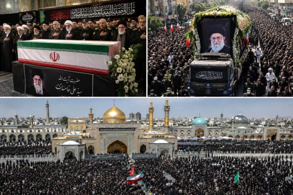 Ali Khamenei funeral ceremony in iran with thousands of mourners