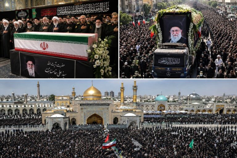 Ali Khamenei funeral ceremony in iran with thousands of mourners