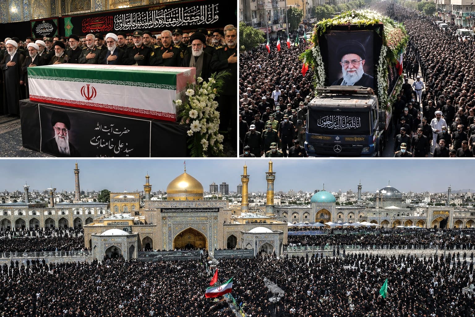 Ali Khamenei funeral ceremony in iran with thousands of mourners