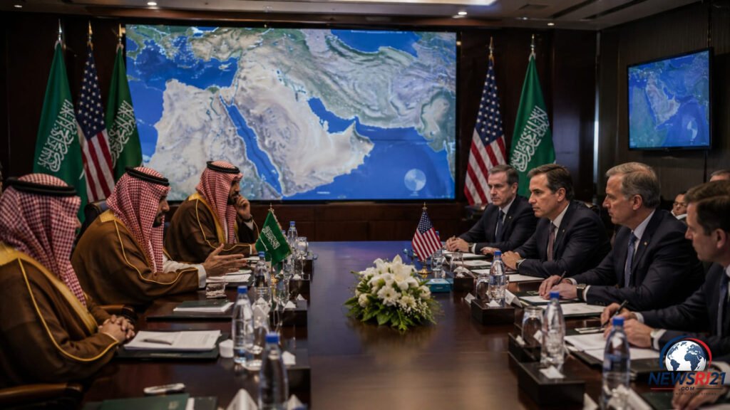 Senior Saudi and US officials hold diplomatic talks on Middle East tensions during a high-level government meeting.