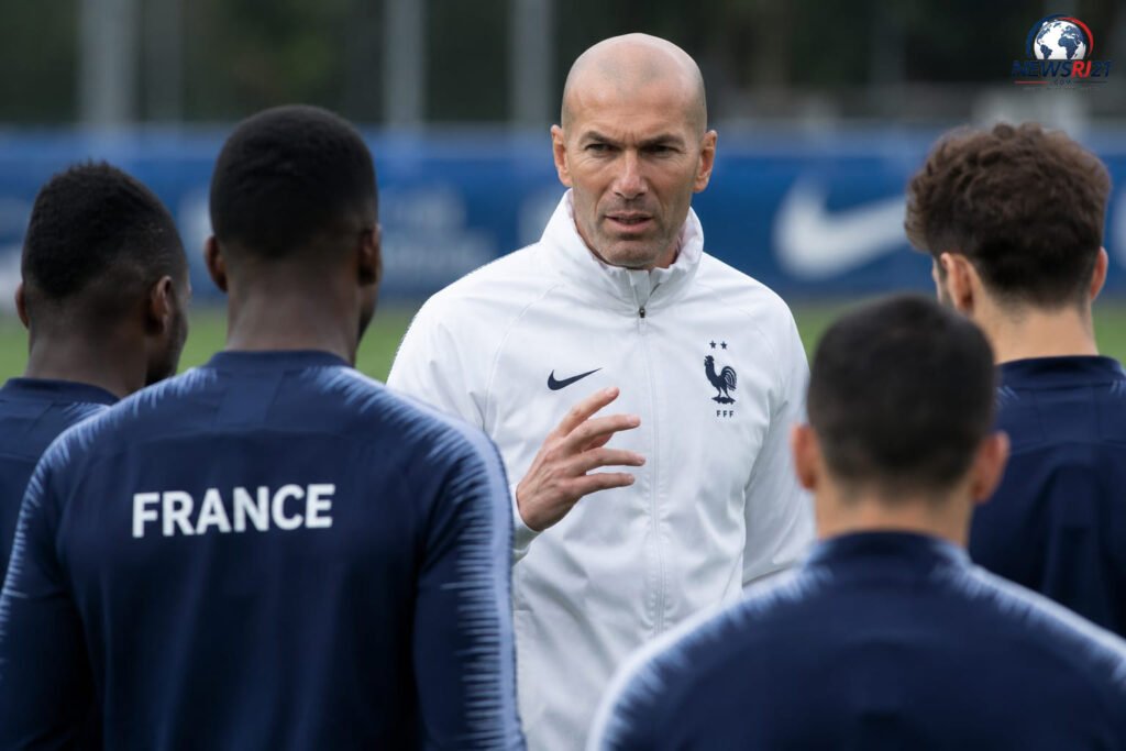 Zinedine Zidane leads a France national team training session