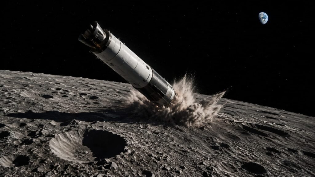 SpaceX Falcon 9 rocket stage approaching the Moon before impact