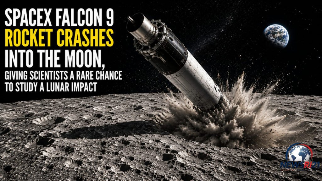 SpaceX Falcon 9 rocket stage approaching the Moon before impact