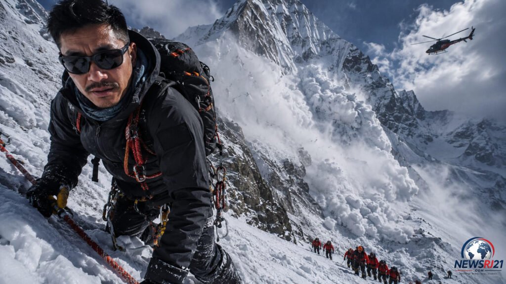 Nirmal Purja on a Himalayan summit after a successful climb
