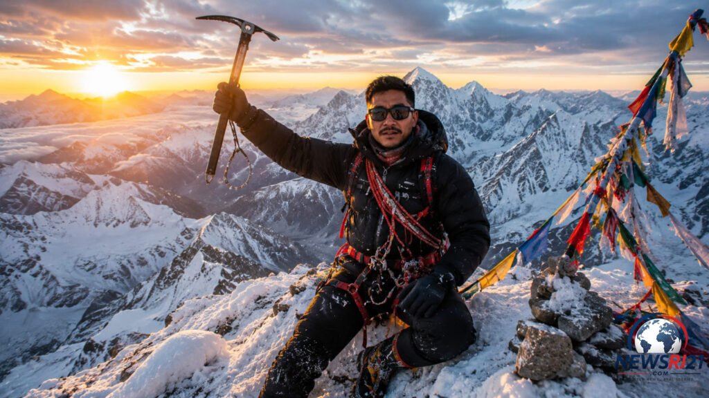 Nirmal Purja on a Himalayan summit after a successful climb