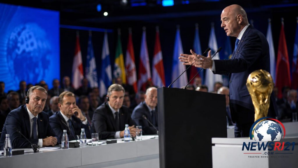 Gianni Infantino addressing delegates during a FIFA governance meeting